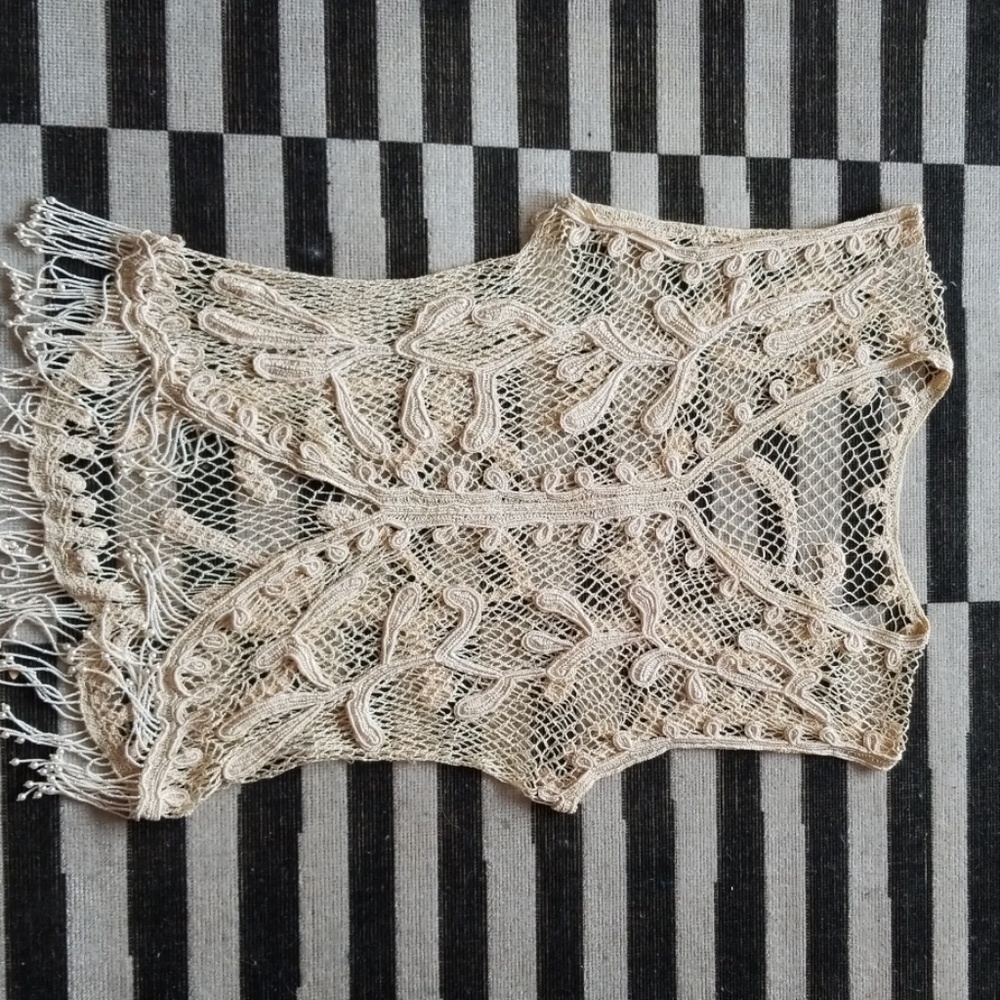 Pearl beaded cream crochet top